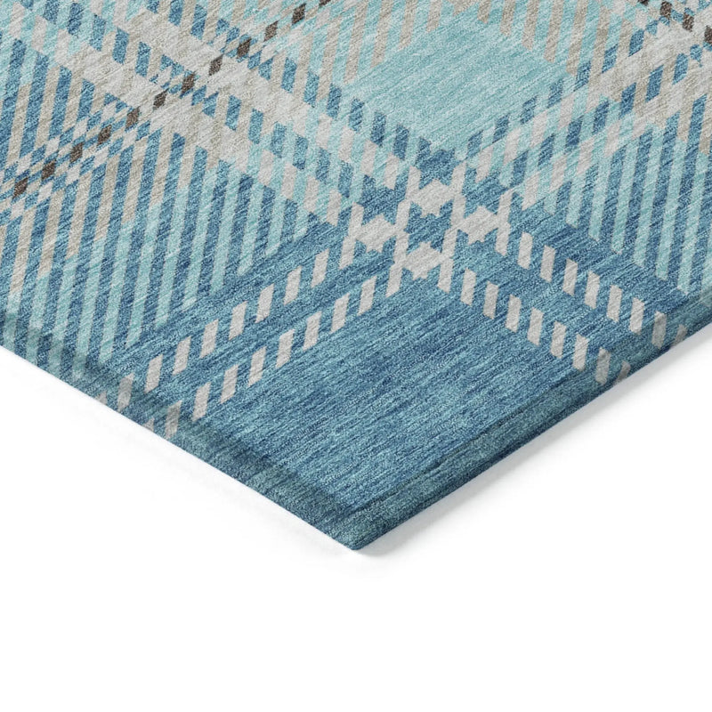 10' X 14' Teal Blue Gray And Brown Plaid Washable Indoor Outdoor Area Rug Homeroots Outdoor