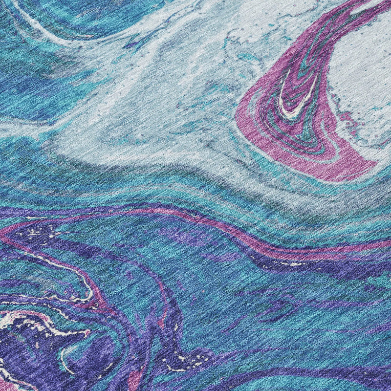 10' X 14' Teal Blue Purple And Pink Abstract Washable Indoor Outdoor Area Rug - GreatEagleInc