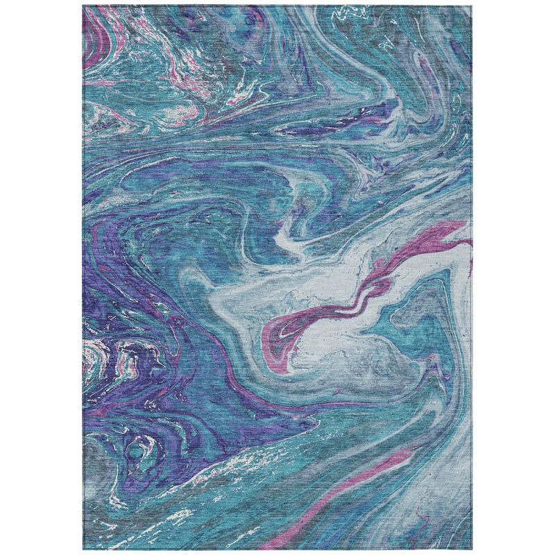 10' X 14' Teal Blue Purple And Pink Abstract Washable Indoor Outdoor Area Rug - GreatEagleInc