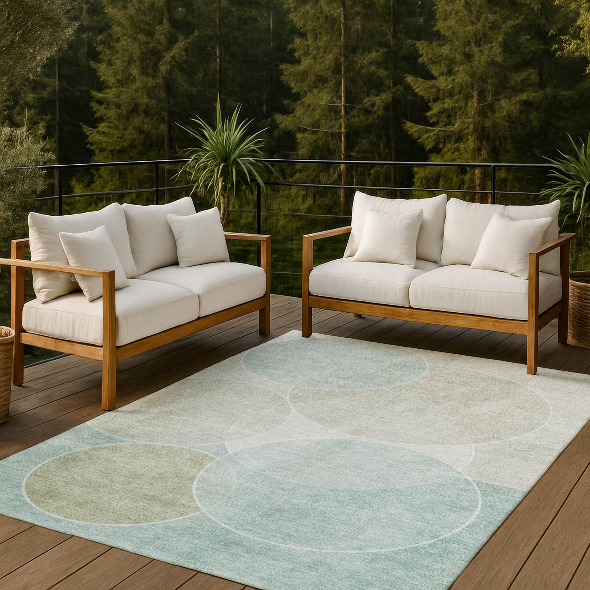 10' X 14' Turquoise And Teal Blue Geometric Washable Indoor Outdoor Area Rug Homeroots Outdoor