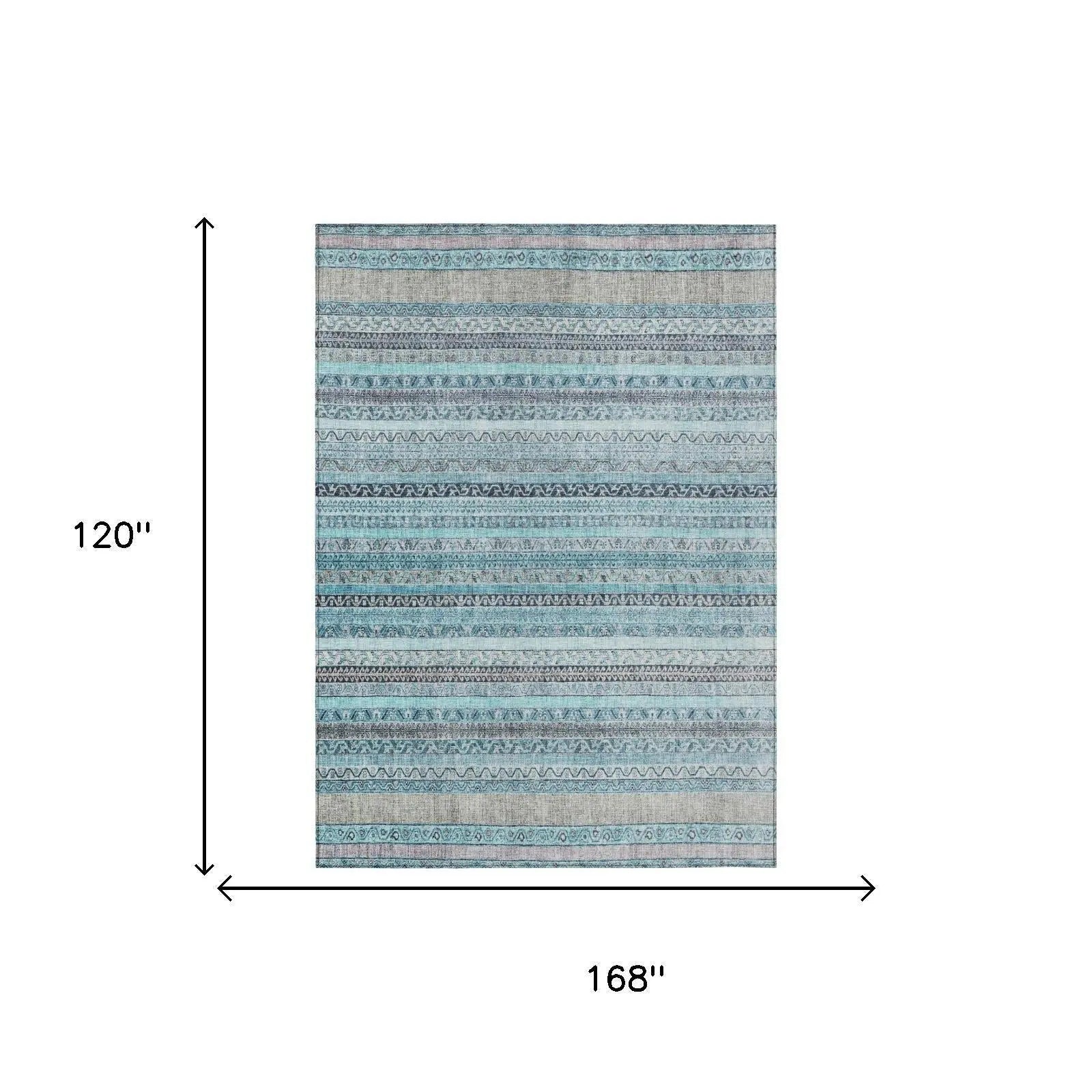 Blue and cream striped area rug, 10x14 feet, featuring intricate patterns and a soft, durable material.