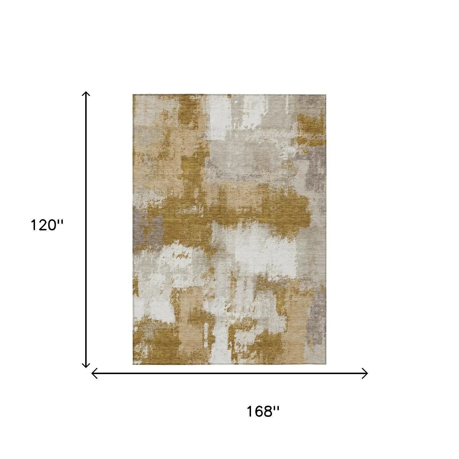 10' X 14' Walnut And Gold Abstract Washable Indoor Outdoor Area Rug Homeroots Outdoor