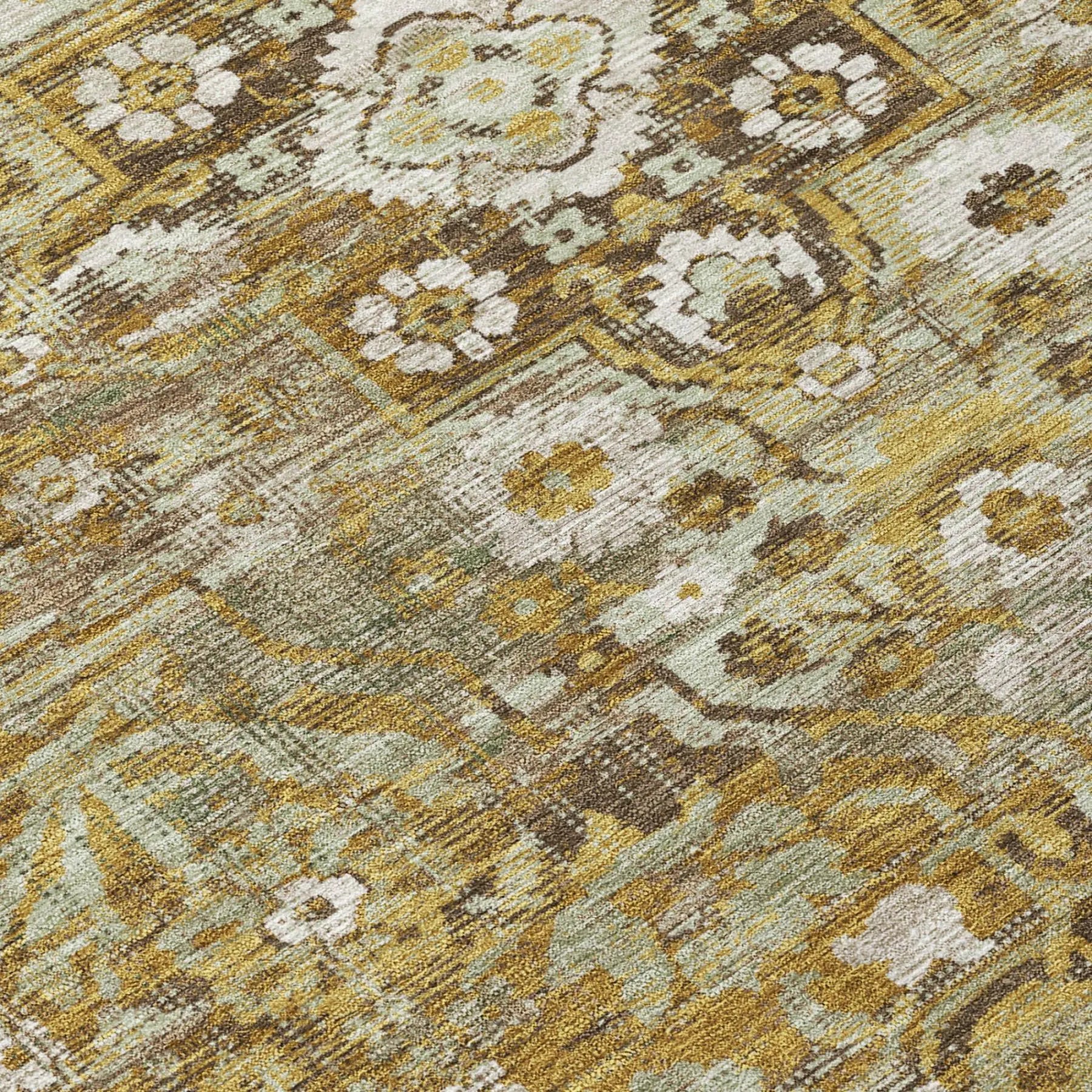 10' X 14' Walnut And Gold Floral Medallion Washable Indoor Outdoor Area Rug Homeroots Outdoor