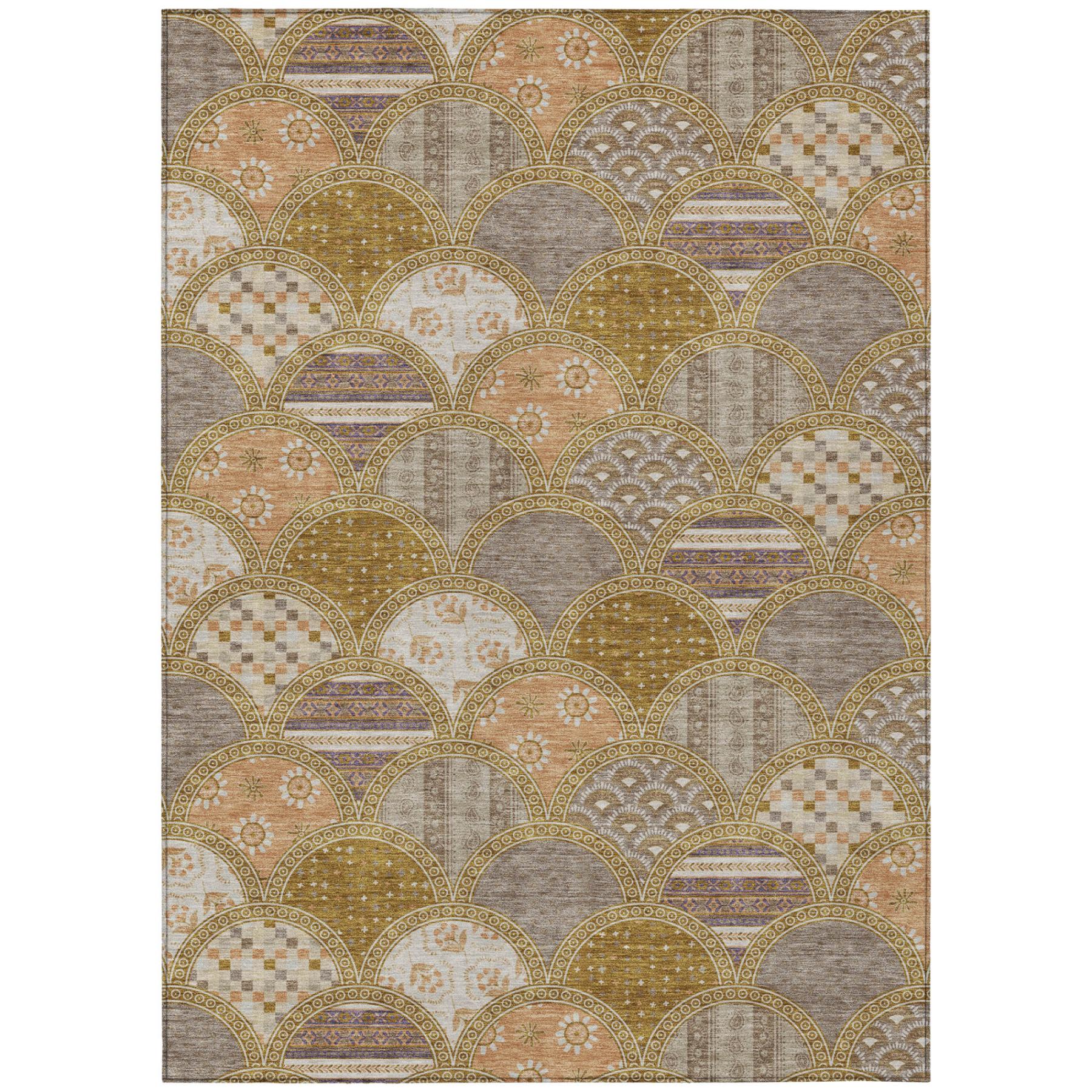 10' X 14' Walnut And Gold Geometric Washable Indoor Outdoor Area Rug Homeroots Outdoor