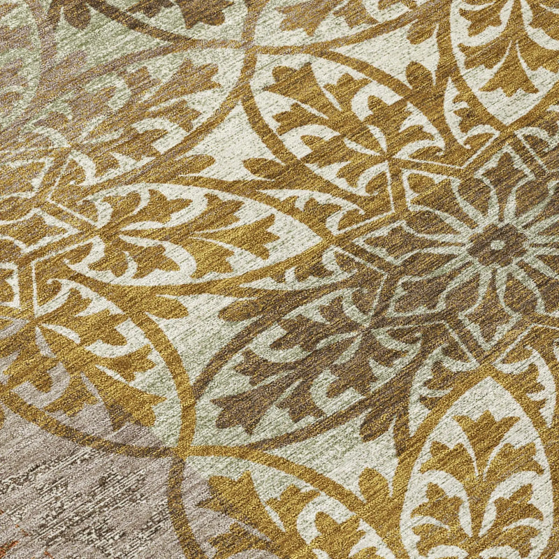 10' X 14' Walnut And Gold Oriental Washable Indoor Outdoor Area Rug Homeroots Outdoor