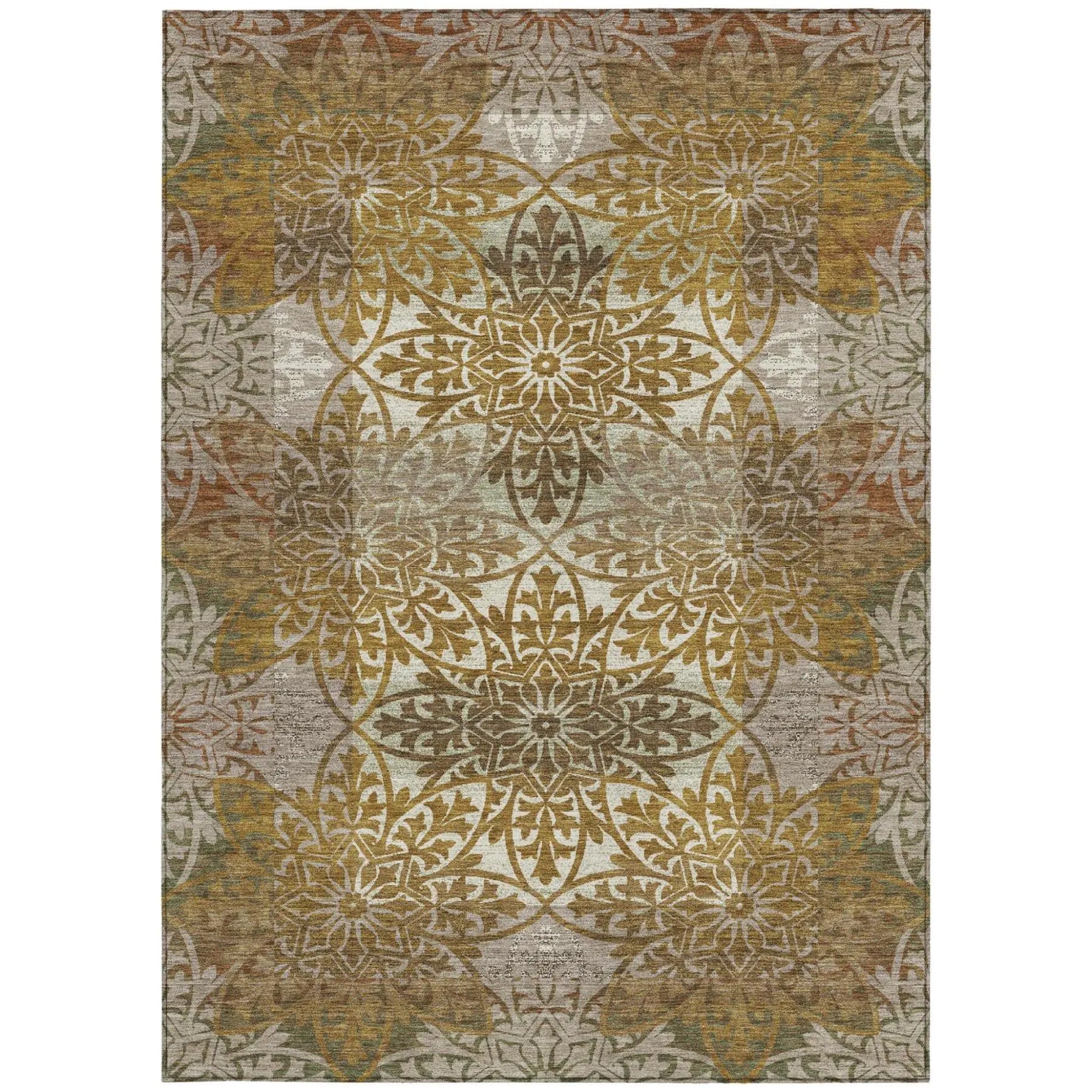 10' X 14' Walnut And Gold Oriental Washable Indoor Outdoor Area Rug Homeroots Outdoor