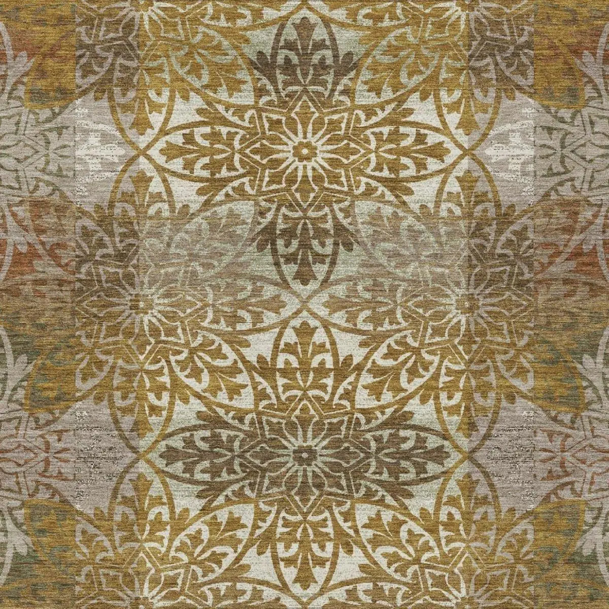 10' X 14' Walnut And Gold Oriental Washable Indoor Outdoor Area Rug Homeroots Outdoor