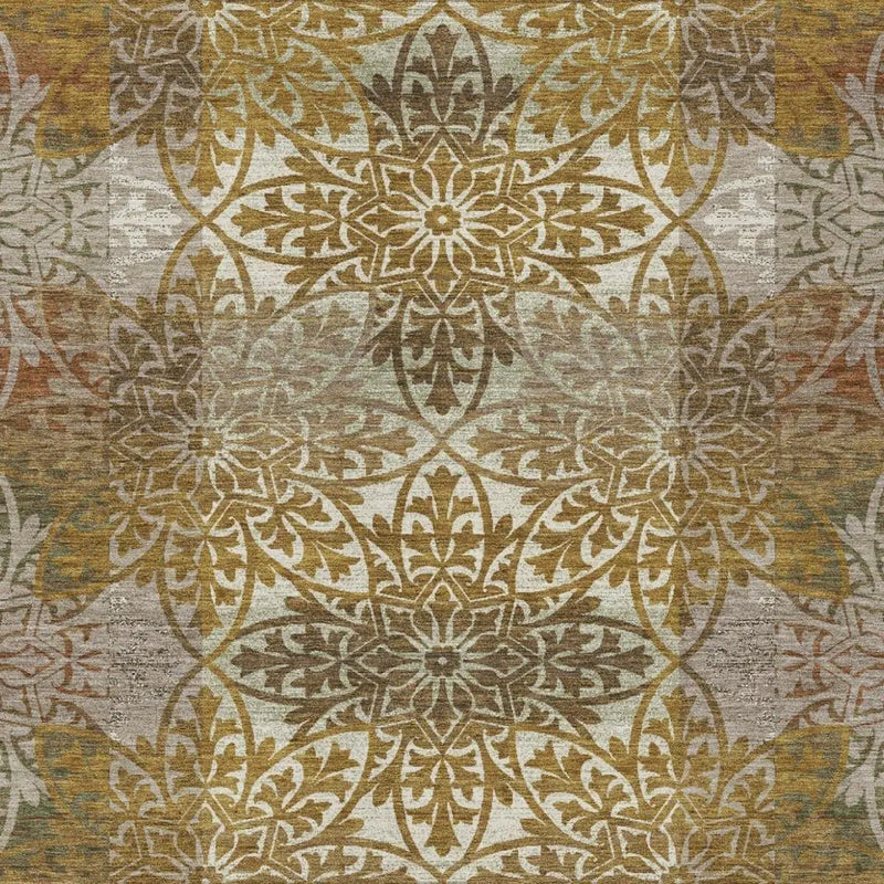 10' X 14' Walnut And Gold Oriental Washable Indoor Outdoor Area Rug Homeroots Outdoor