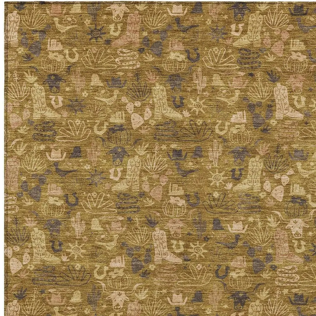 10' X 14' Walnut And Gold Stars Washable Indoor Outdoor Area Rug Homeroots Outdoor