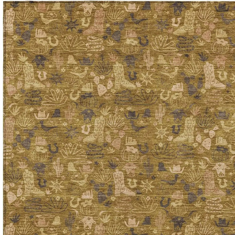 10' X 14' Walnut And Gold Stars Washable Indoor Outdoor Area Rug Homeroots Outdoor