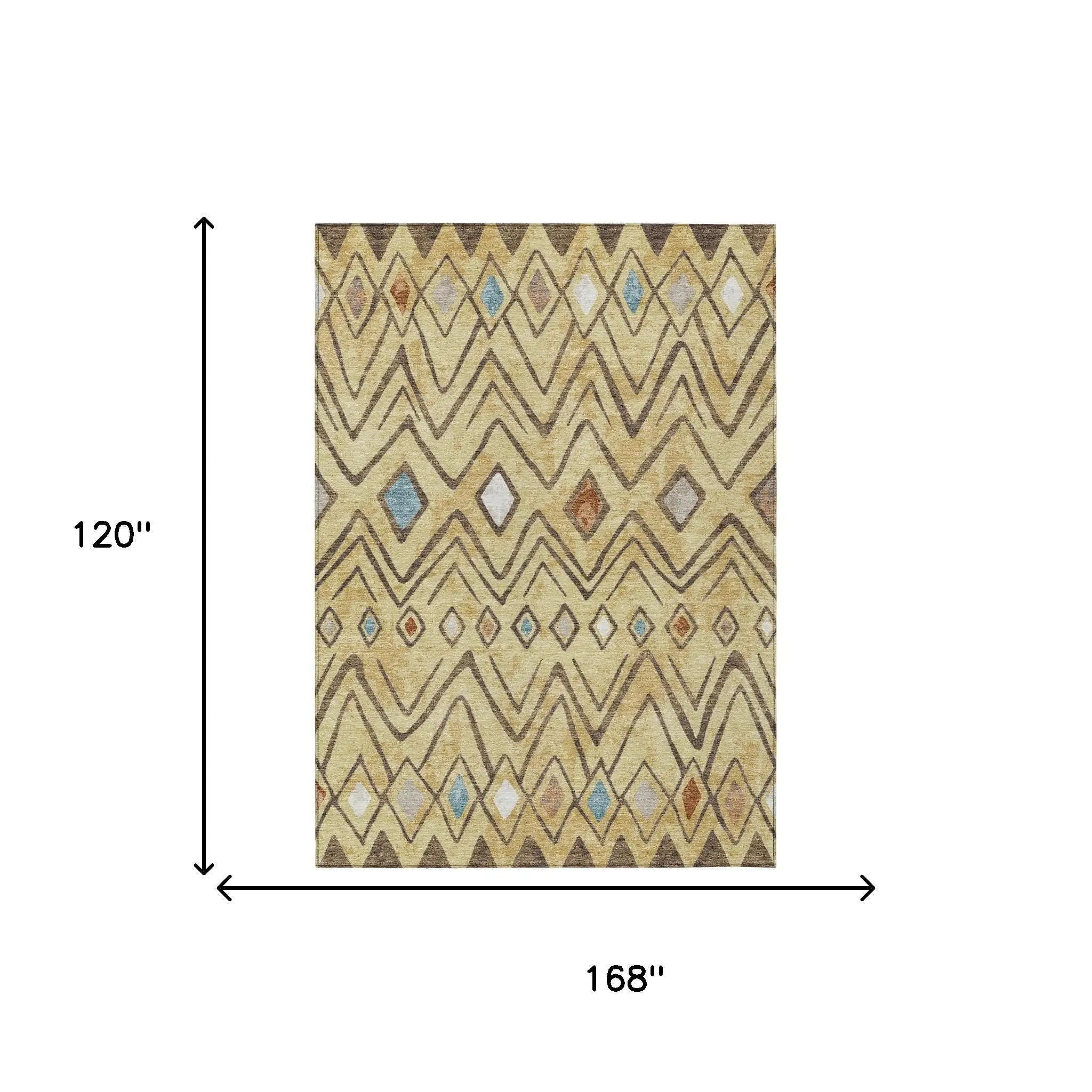 10' X 14' Wheat And Brown Geometric Washable Indoor Outdoor Area Rug Homeroots Outdoor