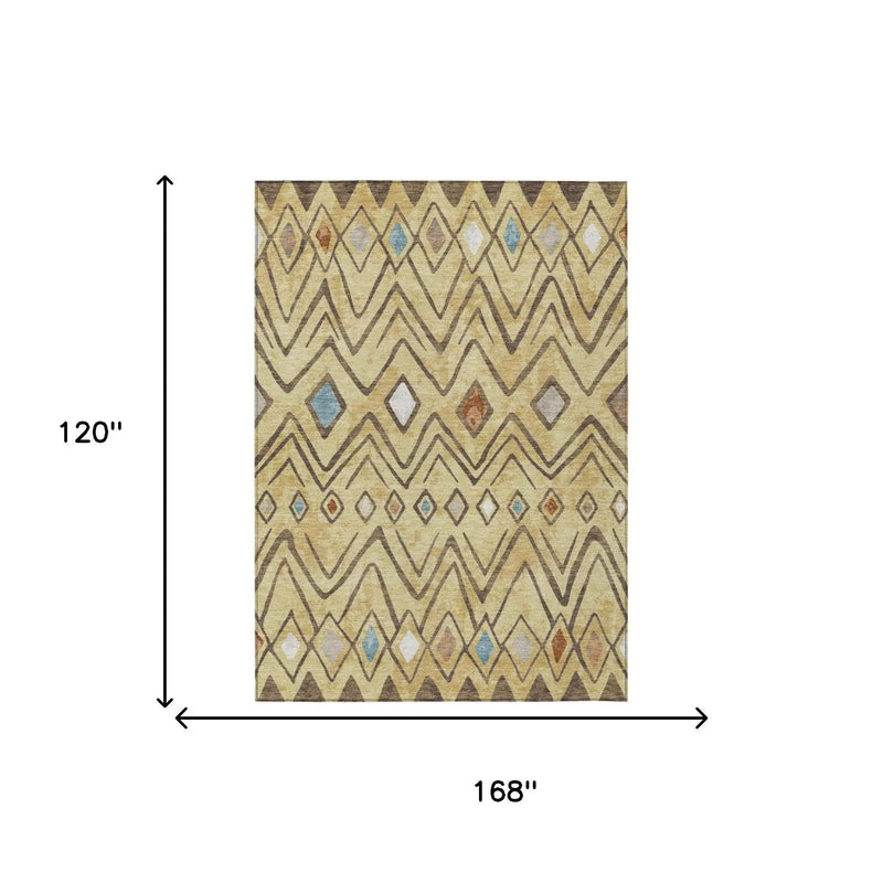 10' X 14' Wheat And Brown Geometric Washable Indoor Outdoor Area Rug Homeroots Outdoor