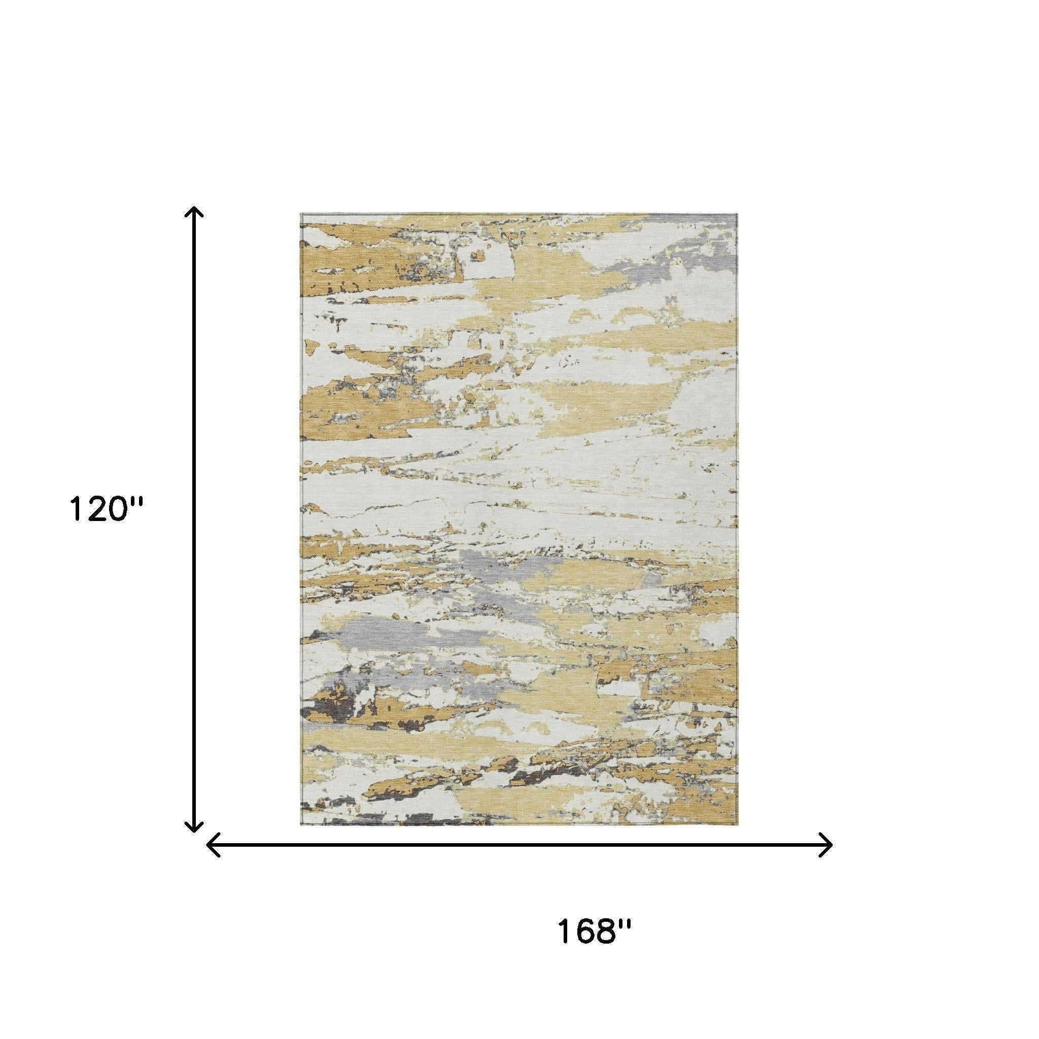 10' X 14' Wheat And Gold Abstract Washable Indoor Outdoor Area Rug Homeroots Outdoor