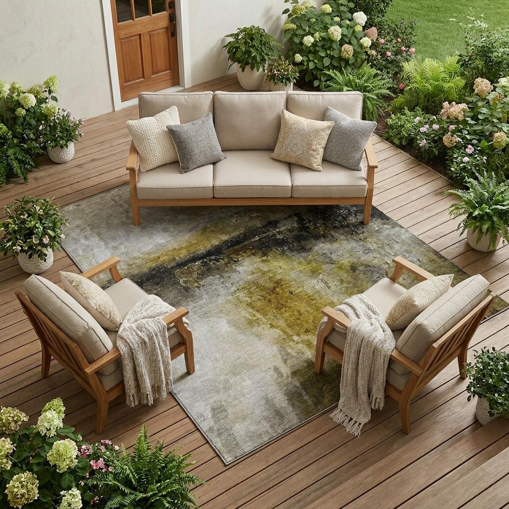10' X 14' Wheat And Gold Abstract Washable Indoor Outdoor Area Rug Homeroots Outdoor