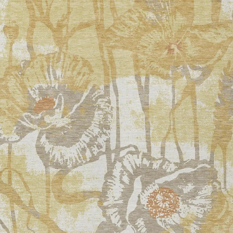 10' X 14' Wheat And Gold Floral Washable Indoor Outdoor Area Rug Homeroots Outdoor