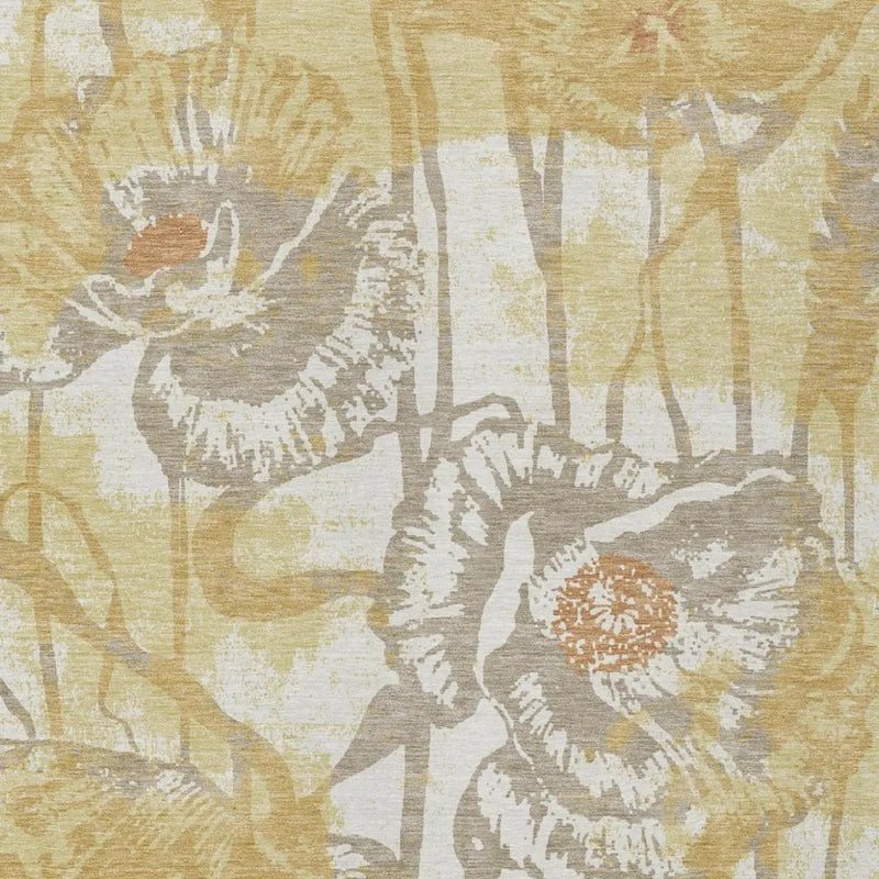 10' X 14' Wheat And Gold Floral Washable Indoor Outdoor Area Rug Homeroots Outdoor