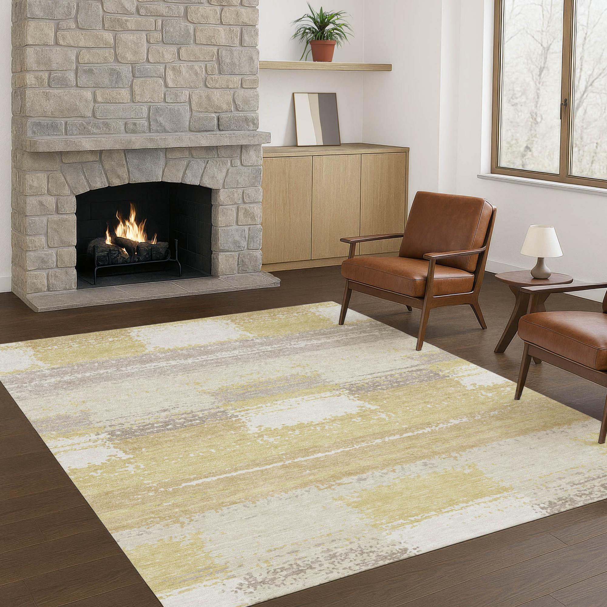 10' X 14' Wheat And Gold Geometric Washable Indoor Outdoor Area Rug Homeroots Outdoor