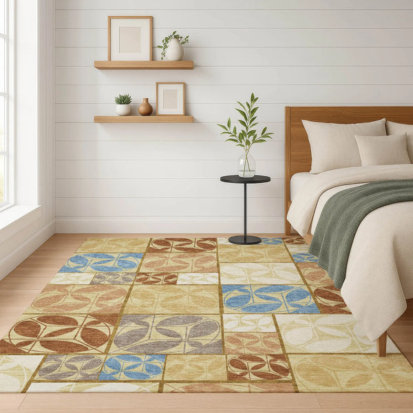 10' X 14' Wheat And Gold Geometric Washable Indoor Outdoor Area Rug Homeroots Outdoor