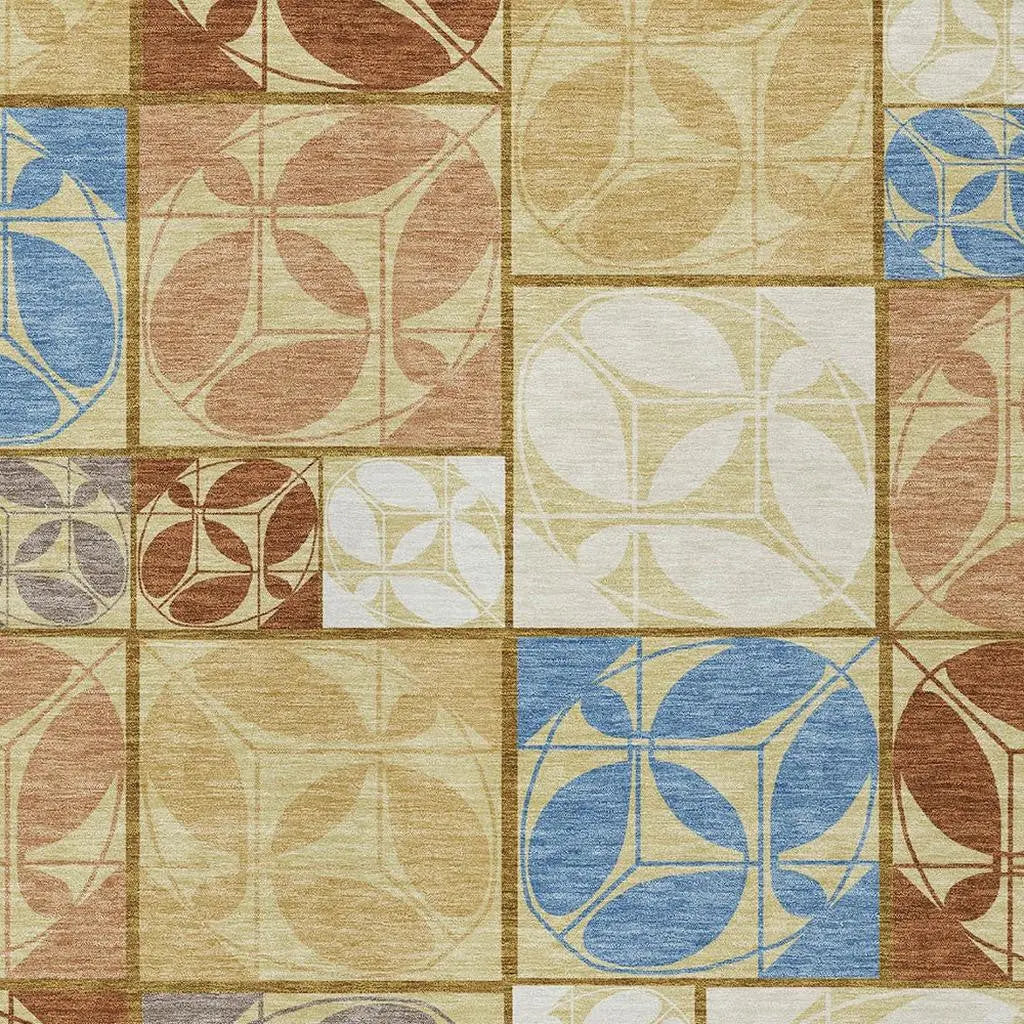 10' X 14' Wheat And Gold Geometric Washable Indoor Outdoor Area Rug Homeroots Outdoor