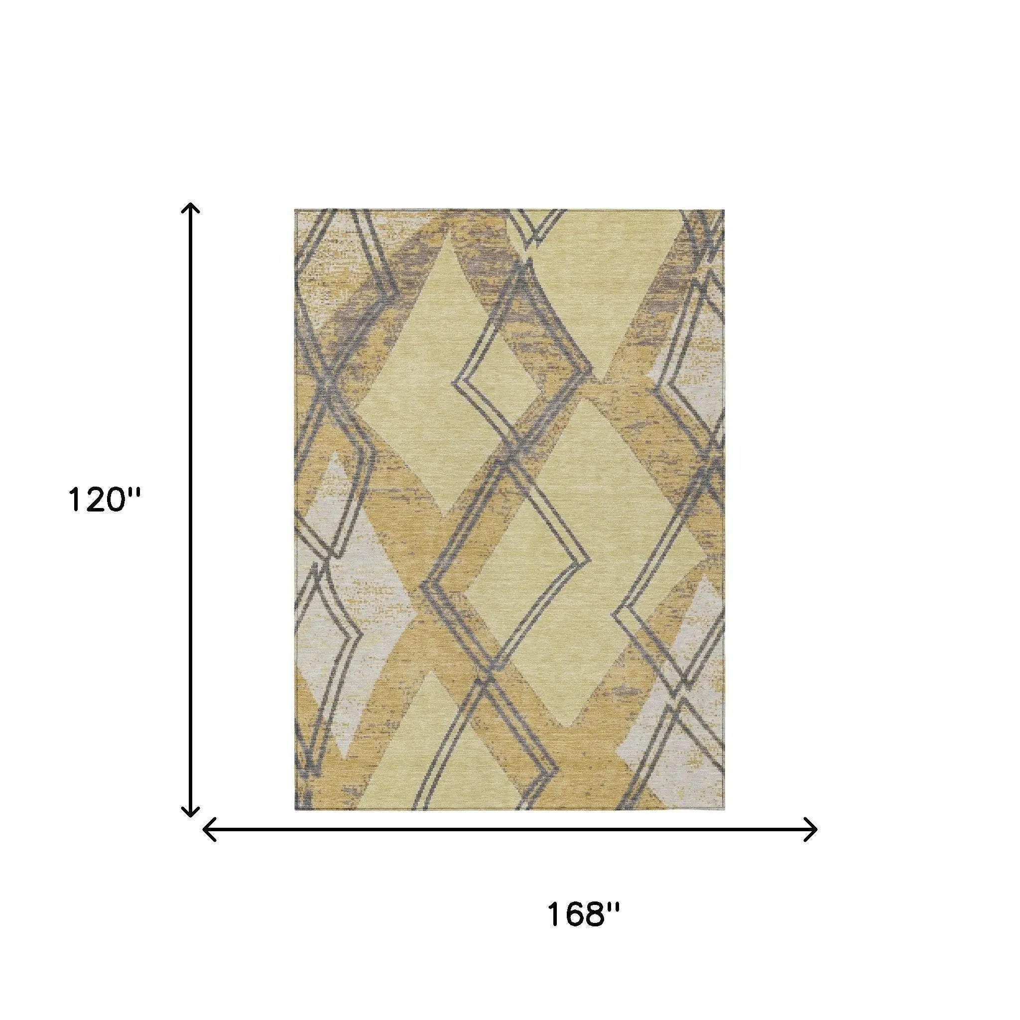 10' X 14' Wheat And Gold Geometric Washable Indoor Outdoor Area Rug Homeroots Outdoor