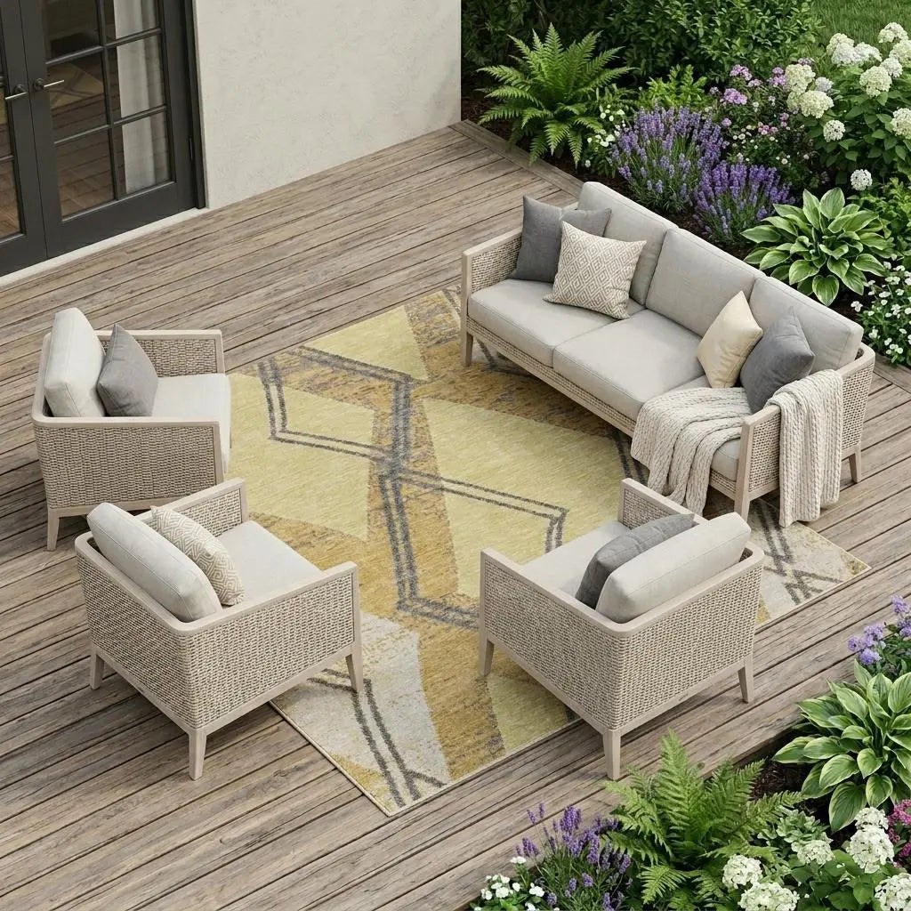 10' X 14' Wheat And Gold Geometric Washable Indoor Outdoor Area Rug Homeroots Outdoor