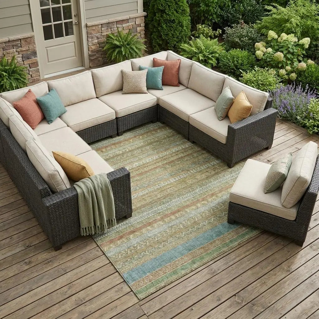 10' X 14' Wheat And Gold Striped Washable Indoor Outdoor Area Rug Homeroots Outdoor