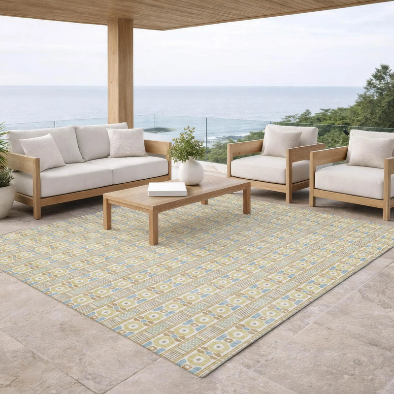 10' X 14' Wheat And Gold Striped Washable Indoor Outdoor Area Rug Homeroots Outdoor