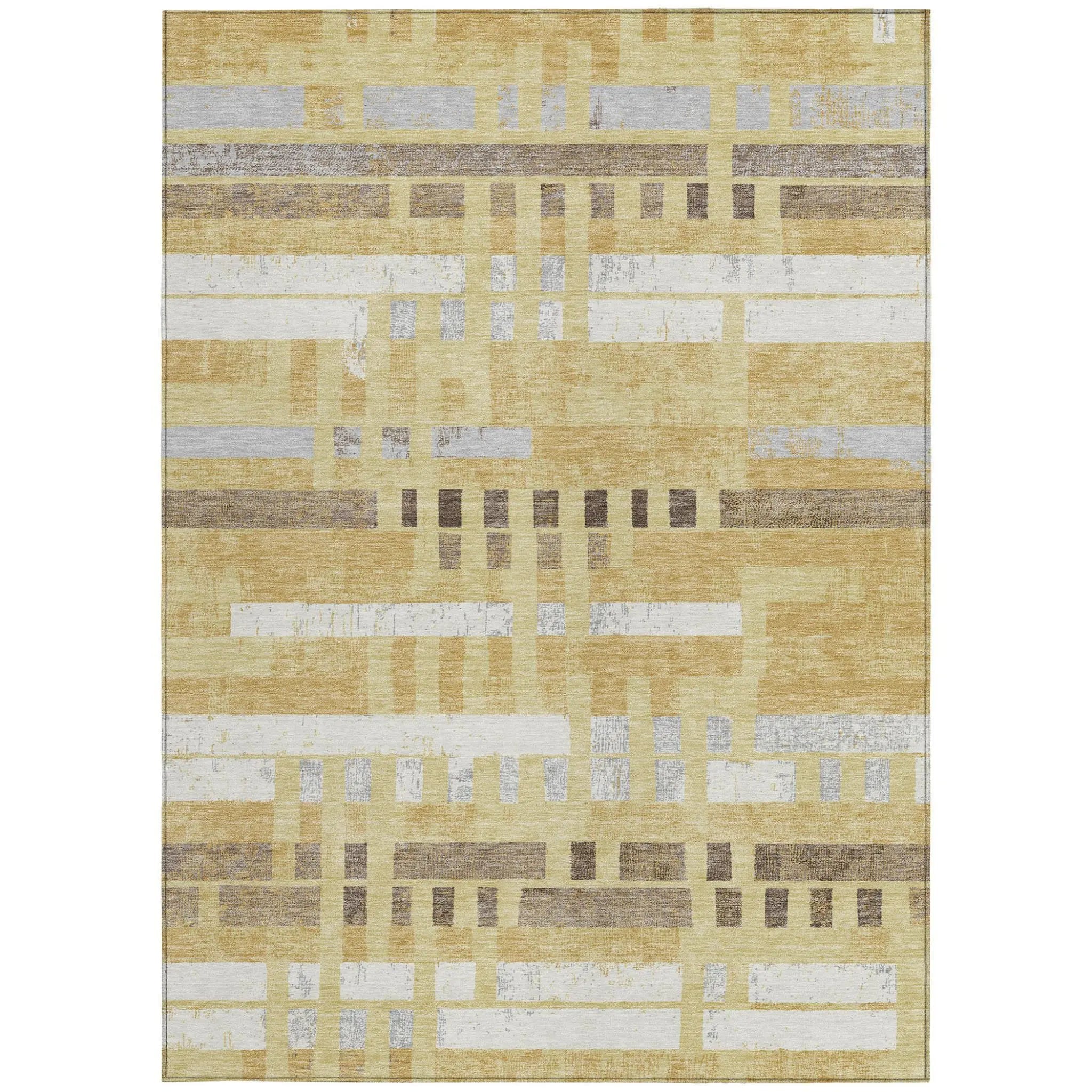 10' X 14' Wheat And Gold Striped Washable Indoor Outdoor Area Rug Homeroots Outdoor
