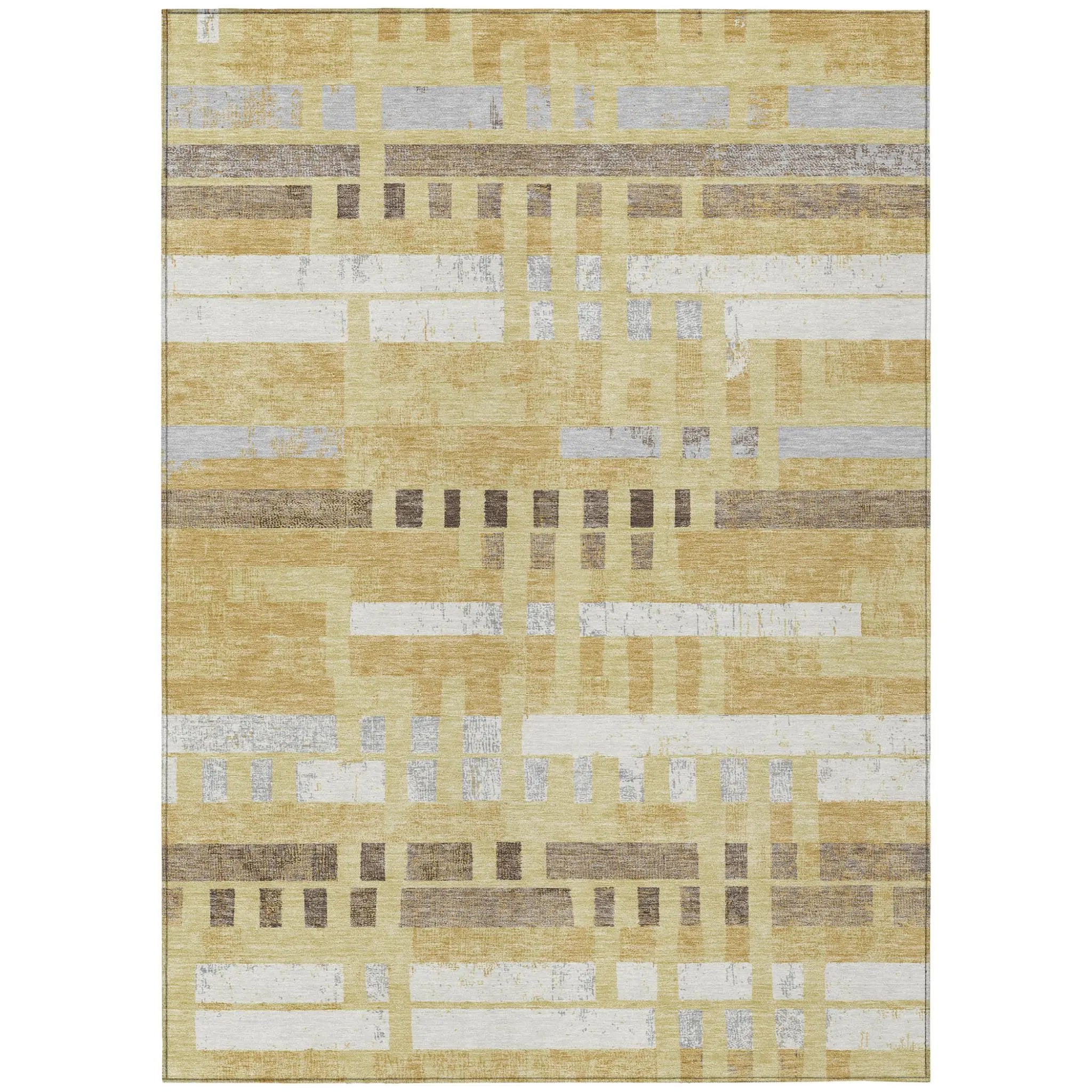 10' X 14' Wheat And Gold Striped Washable Indoor Outdoor Area Rug Homeroots Outdoor