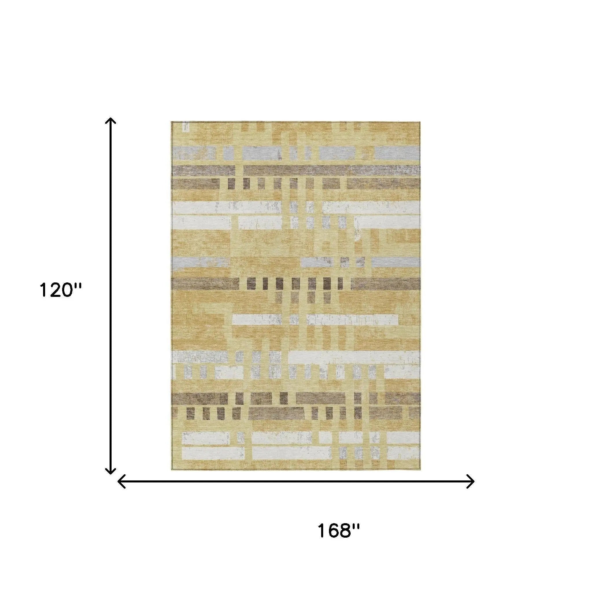 10' X 14' Wheat And Gold Striped Washable Indoor Outdoor Area Rug Homeroots Outdoor