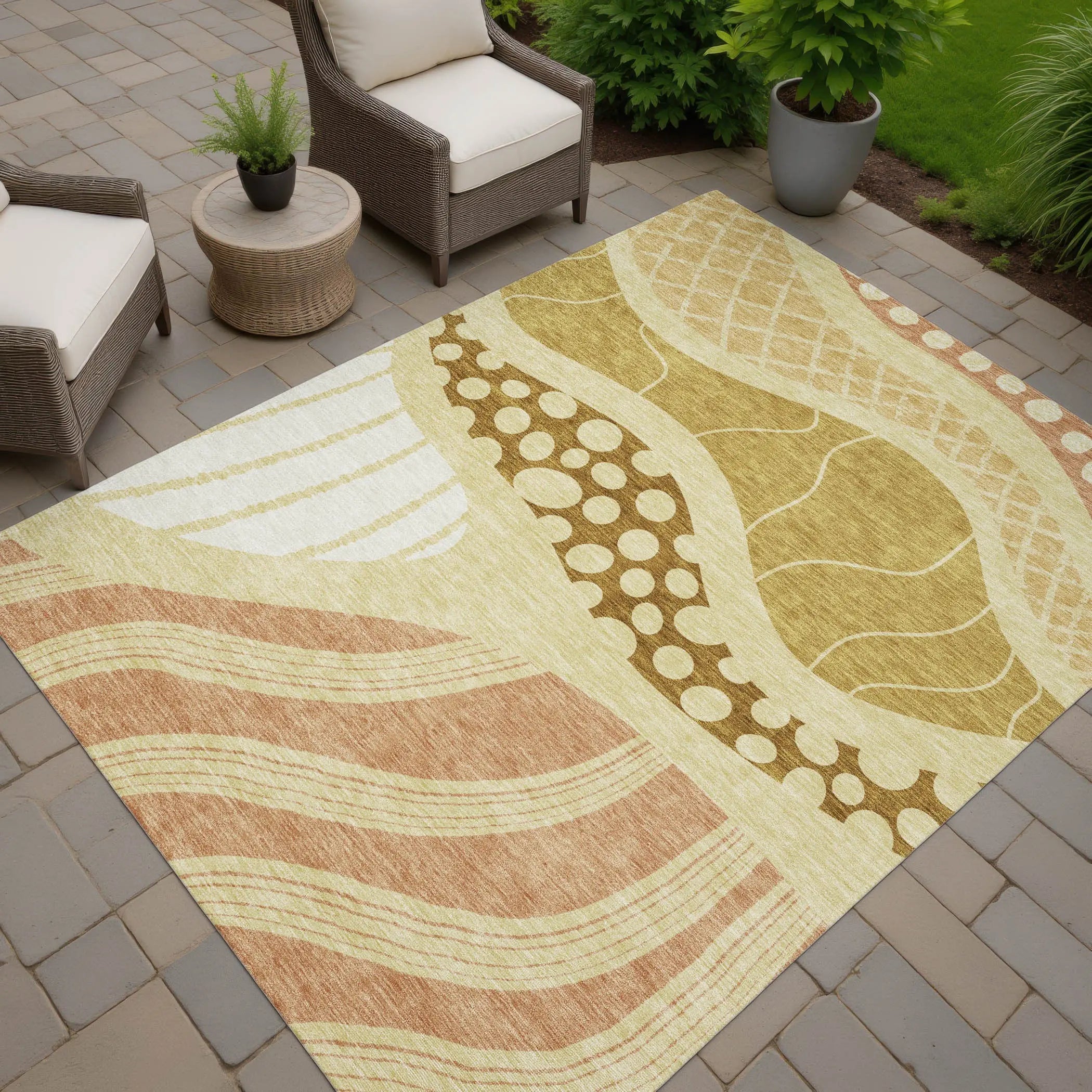 10' X 14' Wheat And Graphite Abstract Washable Indoor Outdoor Area Rug Homeroots Outdoor