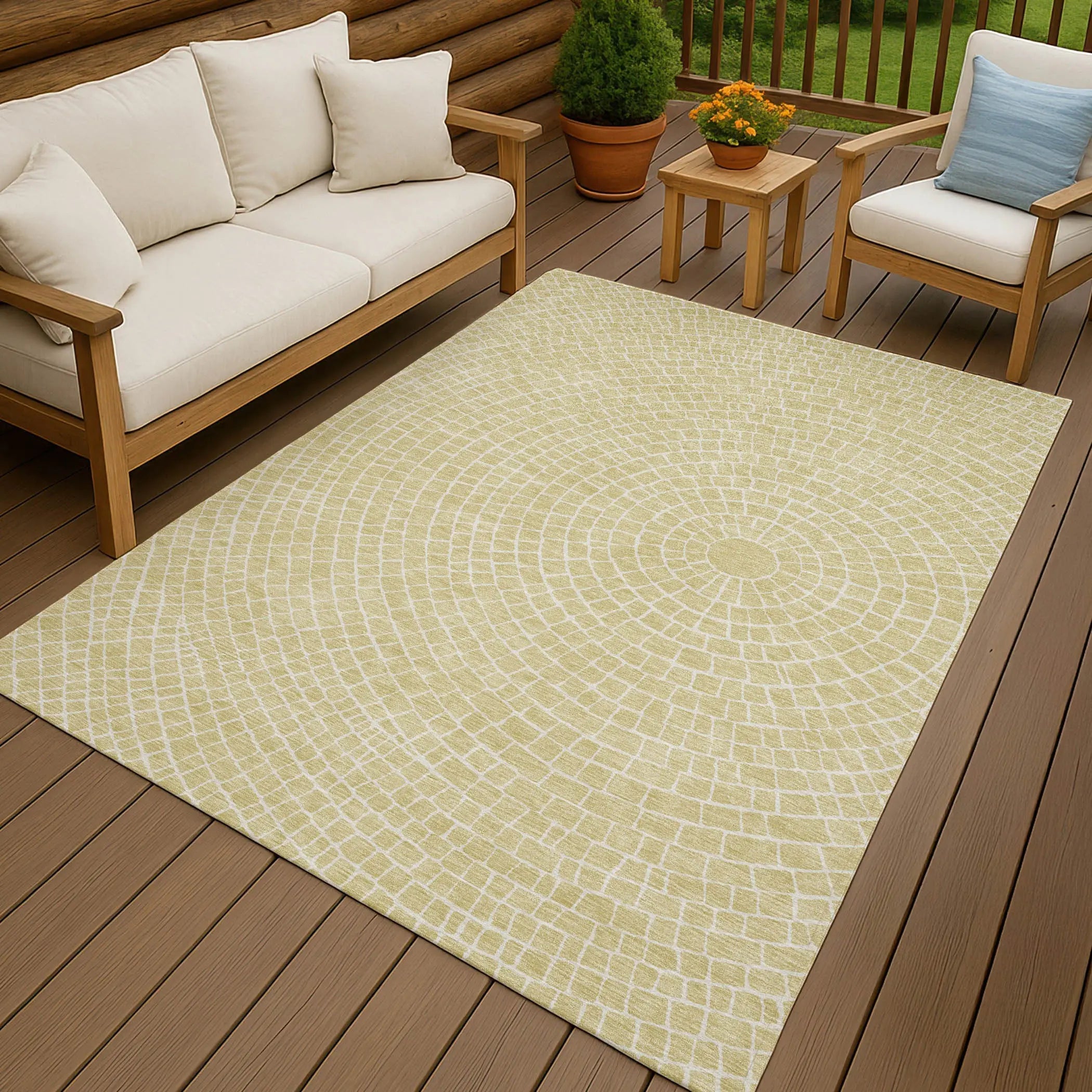 10' X 14' Wheat And Ivory Geometric Washable Indoor Outdoor Area Rug Homeroots Outdoor