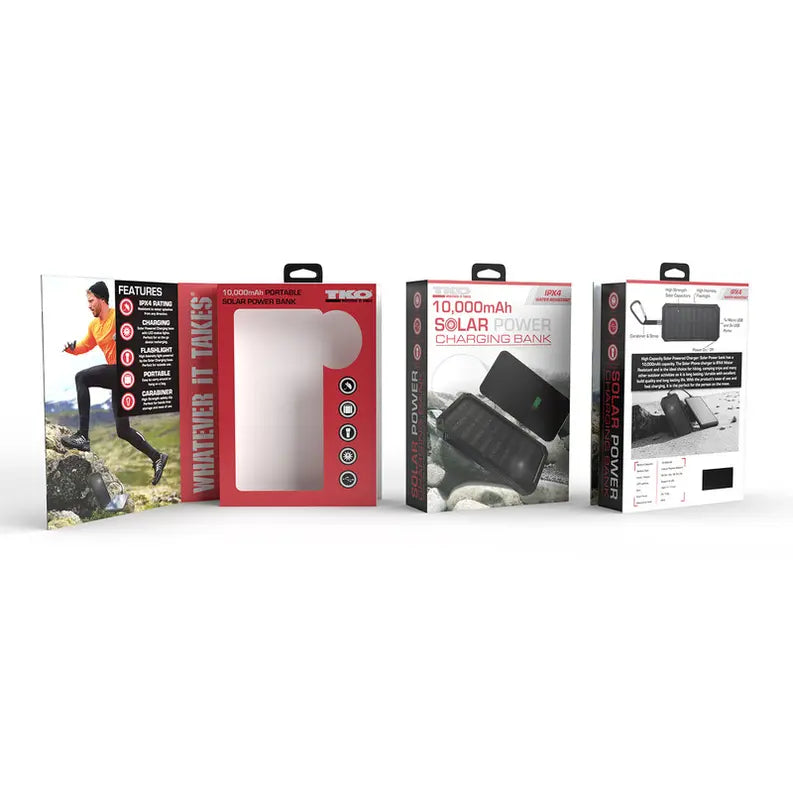 10,000 mAh Solar Charging Power Bank - Black TKO