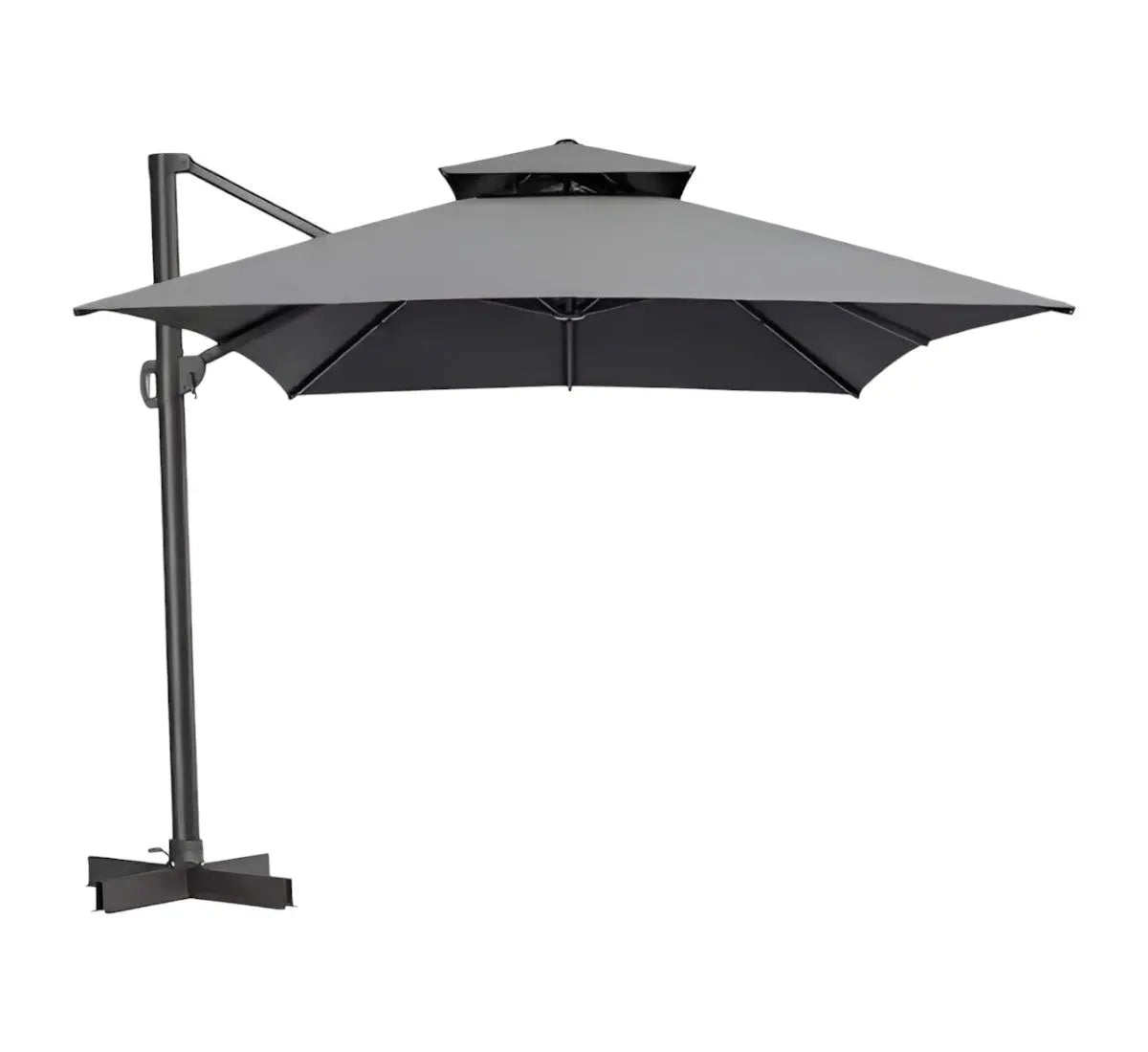 113" Dark Gray Polyester Rectangular Tilt Cantilever Patio Umbrella With Stand Homeroots Outdoor