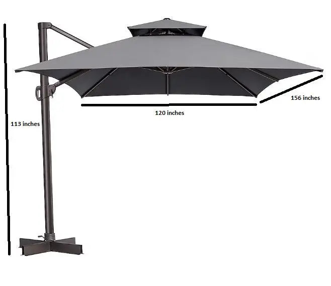 113" Dark Gray Polyester Rectangular Tilt Cantilever Patio Umbrella With Stand Homeroots Outdoor