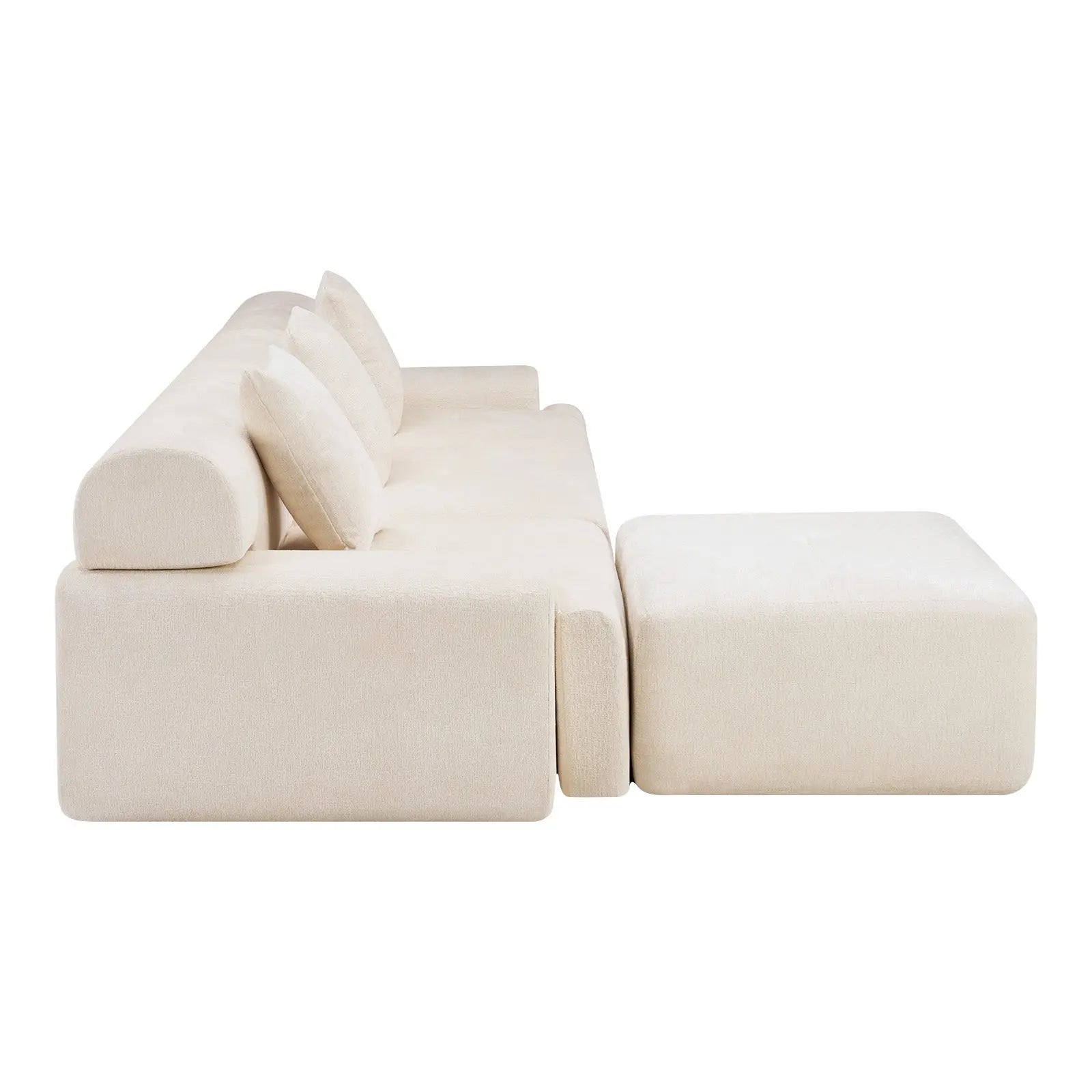 118" Beige Chenille Modular Sofa With Ottoman And Toss Pillows Homeroots Living Room
