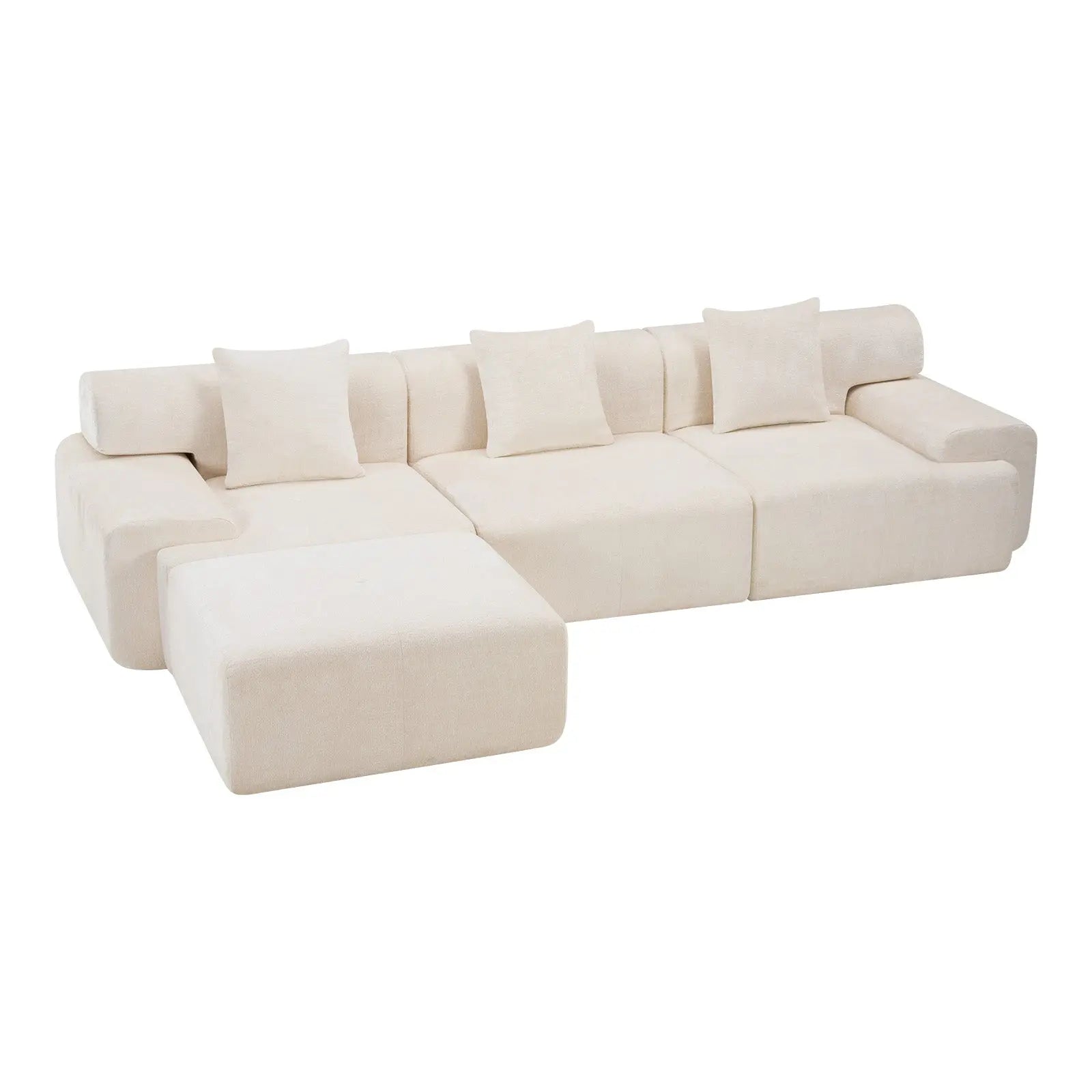 118" Beige Chenille Modular Sofa With Ottoman And Toss Pillows Homeroots Living Room