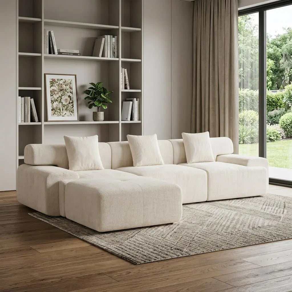 118" Beige Chenille Modular Sofa With Ottoman And Toss Pillows Homeroots Living Room