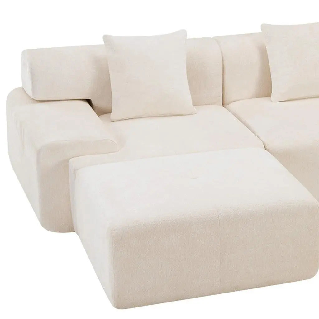 118" Beige Chenille Modular Sofa With Ottoman And Toss Pillows Homeroots Living Room