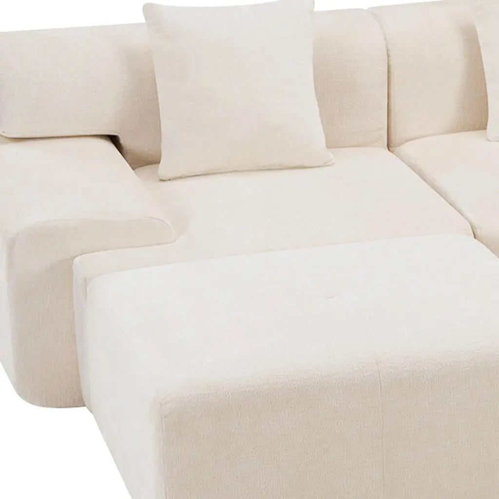 118" Beige Chenille Modular Sofa With Ottoman And Toss Pillows Homeroots Living Room