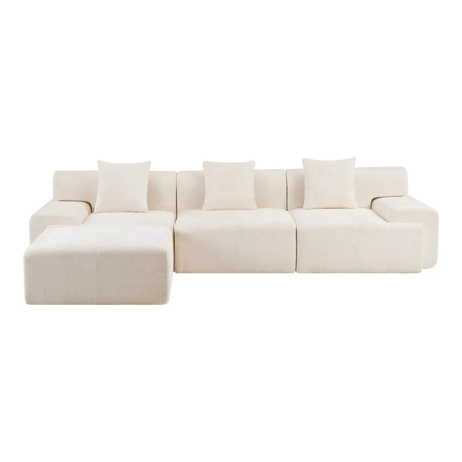 118" Beige Chenille Modular Sofa With Ottoman And Toss Pillows Homeroots Living Room