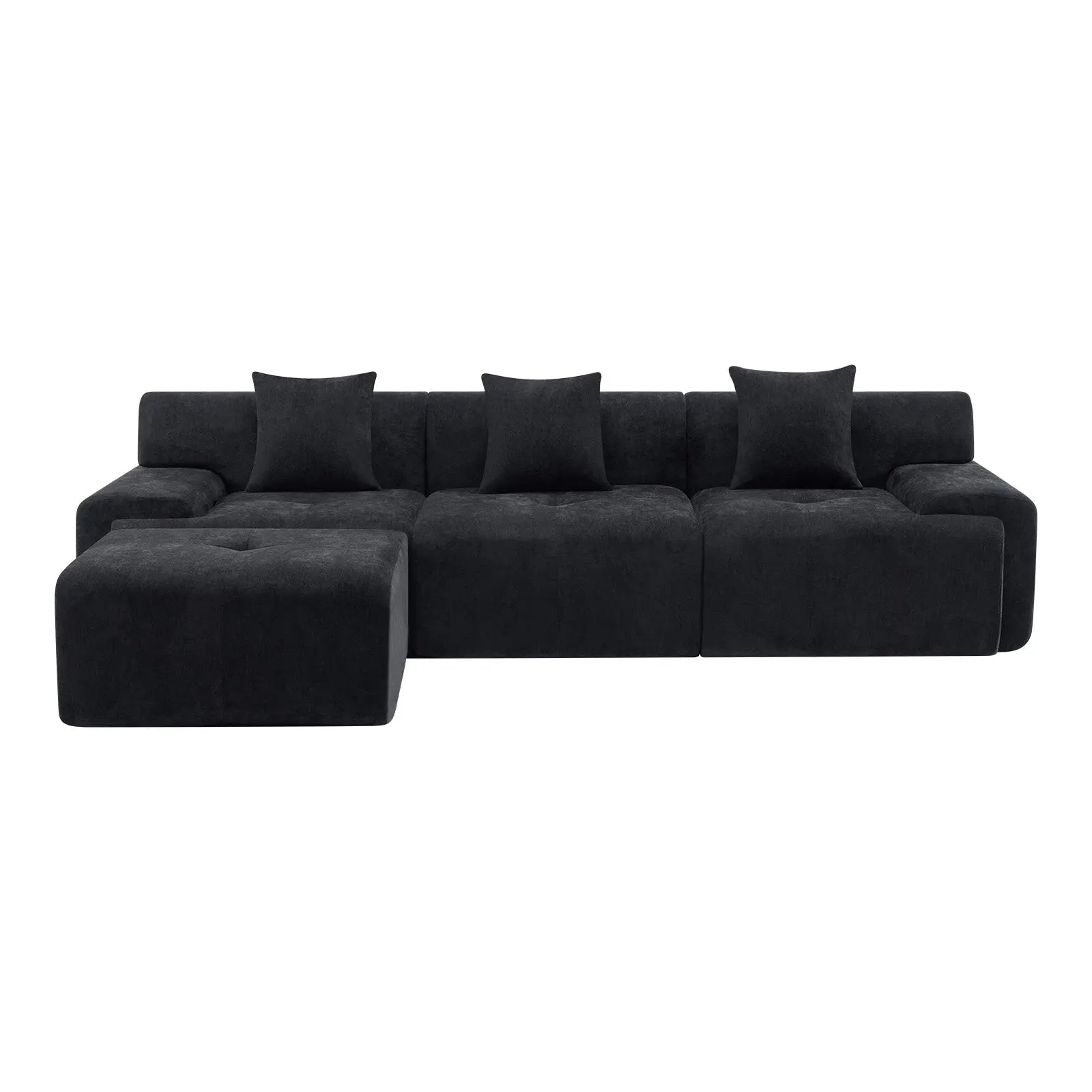 118" Black Chenille Modular Sofa With Ottoman And Toss Pillows Homeroots Living Room