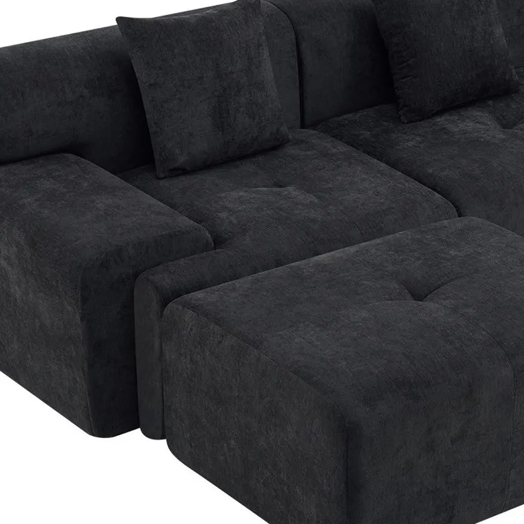 118" Black Chenille Modular Sofa With Ottoman And Toss Pillows Homeroots Living Room