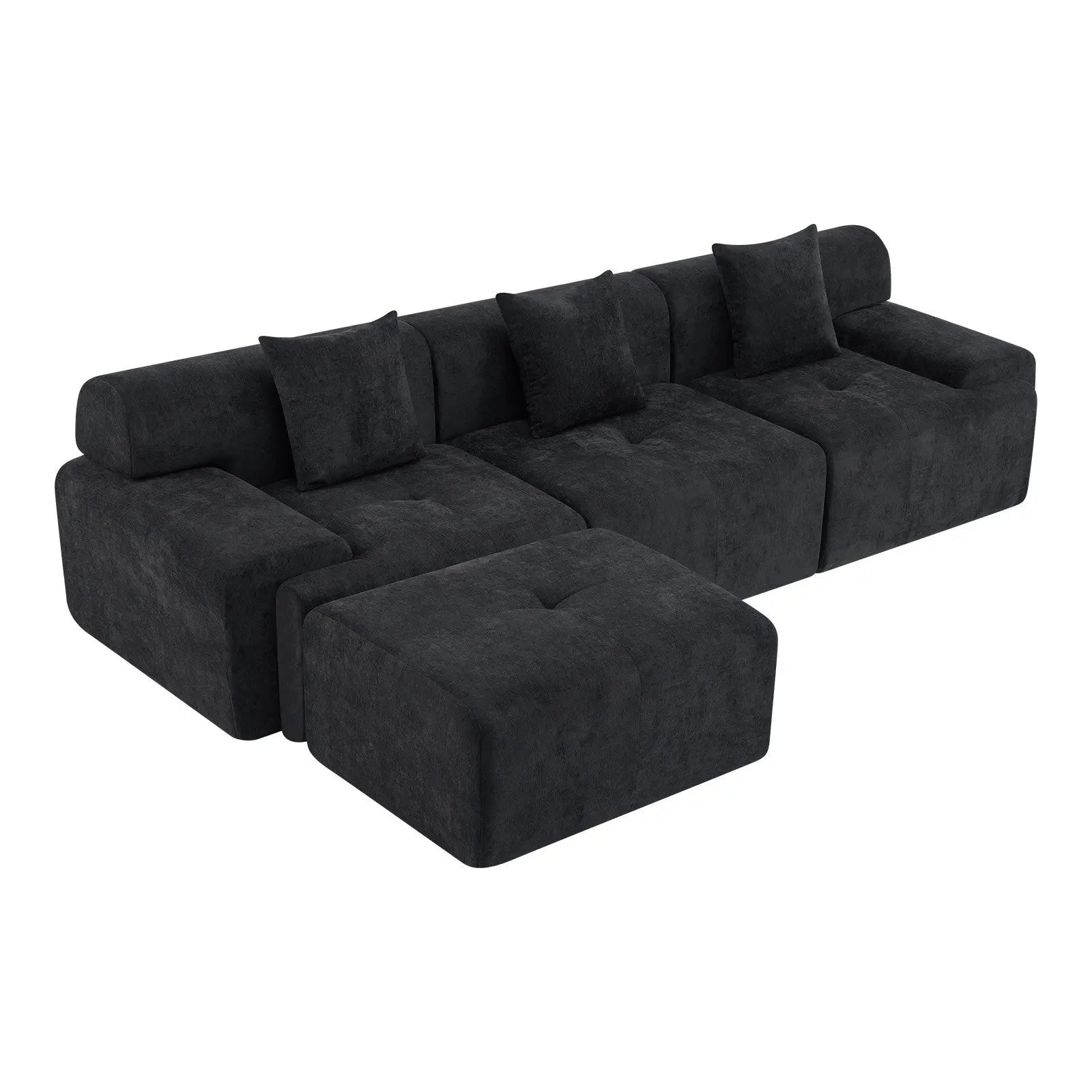118" Black Chenille Modular Sofa With Ottoman And Toss Pillows Homeroots Living Room