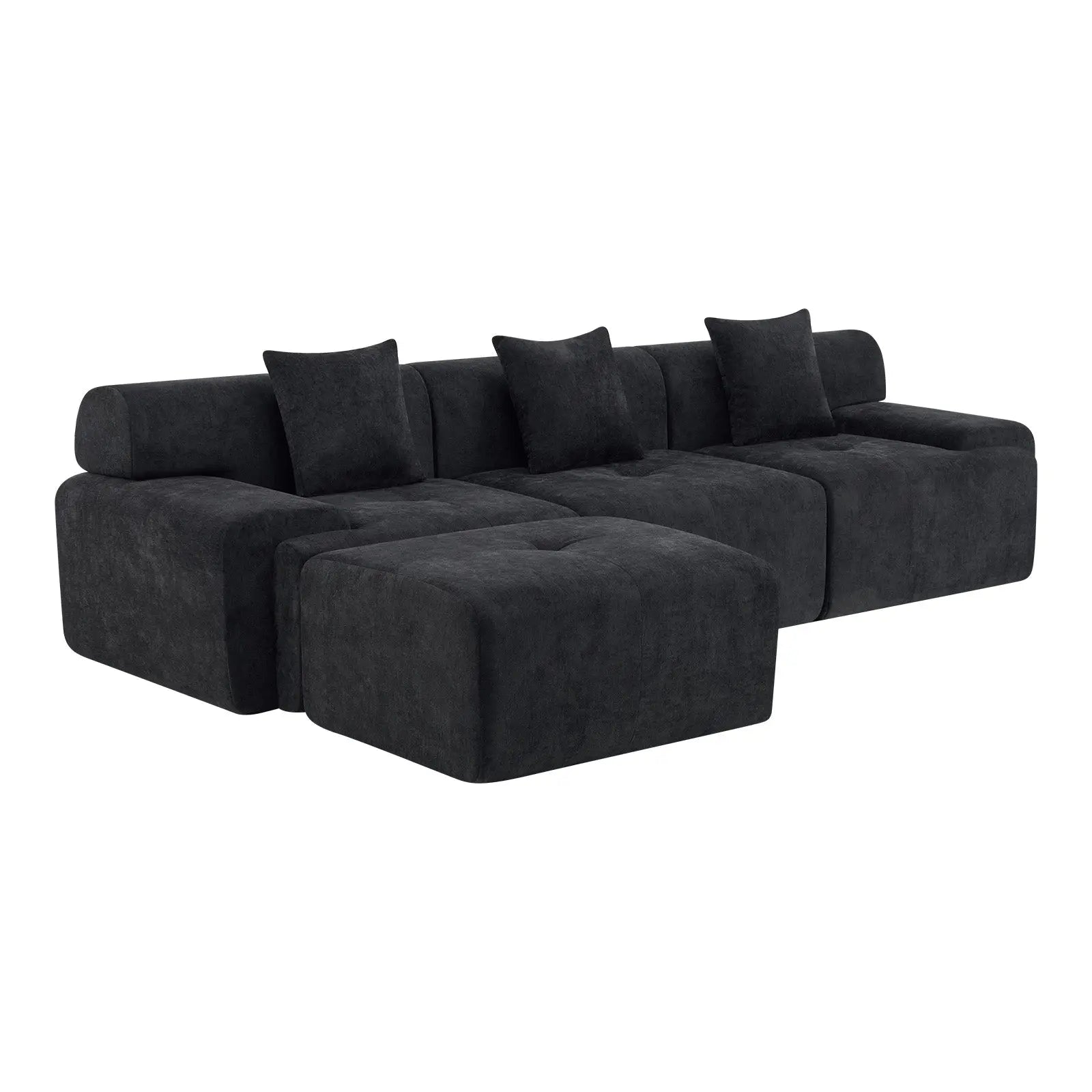 118" Black Chenille Modular Sofa With Ottoman And Toss Pillows Homeroots Living Room