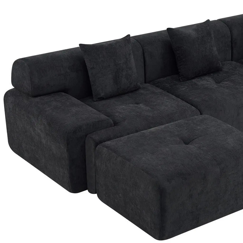 118" Black Chenille Modular Sofa With Ottoman And Toss Pillows Homeroots Living Room