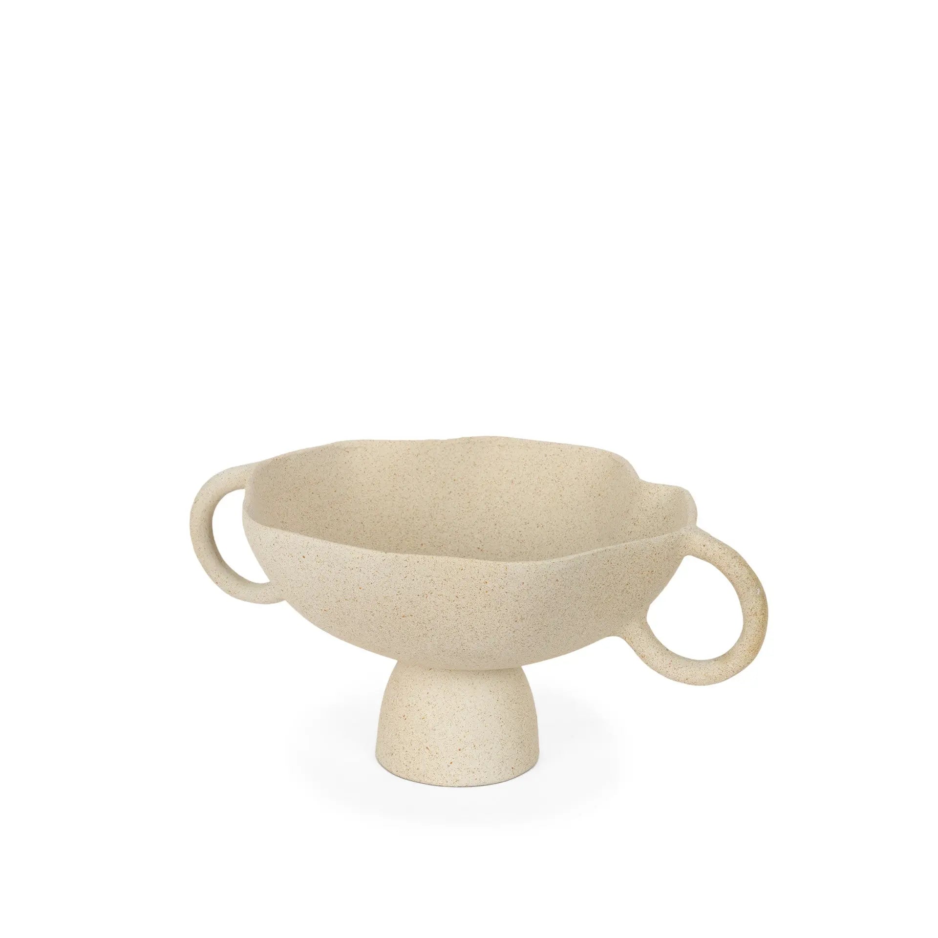 11" Beige Cast Aluminum Round Pedestal Centerpiece Bowl With Handles - GreatEagleInc