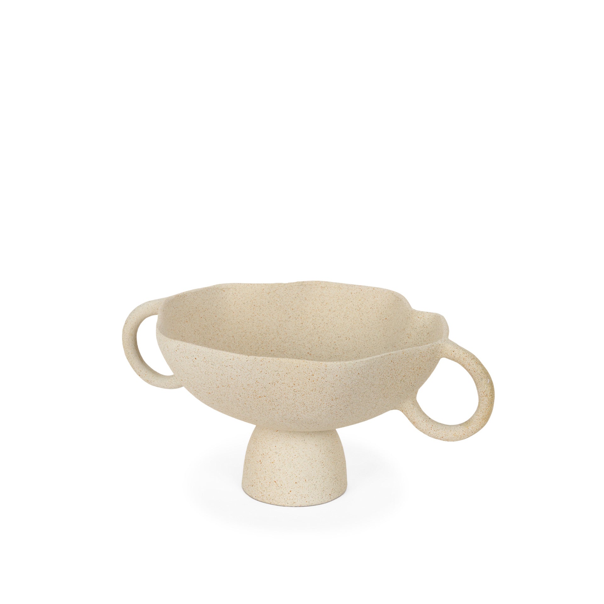 11" Beige Cast Aluminum Round Pedestal Centerpiece Bowl With Handles - GreatEagleInc