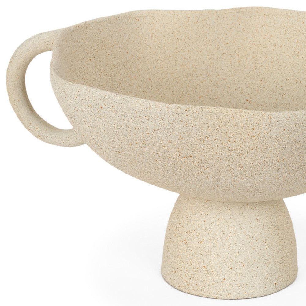 11" Beige Cast Aluminum Round Pedestal Centerpiece Bowl With Handles - GreatEagleInc