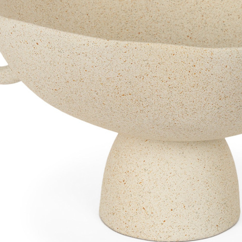 11" Beige Cast Aluminum Round Pedestal Centerpiece Bowl With Handles - GreatEagleInc